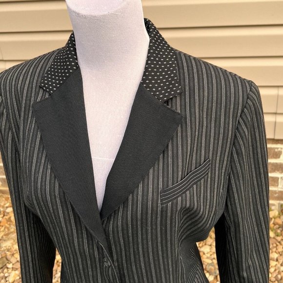 Tina Hagen VTG Wool Blazer Medium Artsy 4 Fabric Patterns Black Gray Silver Sz M - Picture 5 of 15
